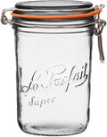 Le Parfait Super Terrine - 1L French Glass Canning Jar w/Straight Body, Airtight Rubber Seal & Glass Lid, 32oz/Quart (Single Jar)