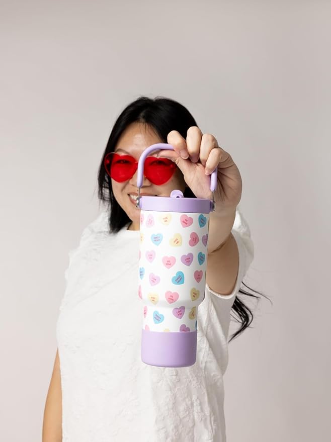 Simple Modern Valentine's Day Trek Pivot | 30oz Flip Straw Tumbler with Handle | Gifts for Her | Water Bottle & Boot | Interchangeable Straw & Chug Lids | Stainless Steel Jug | Word Hearts