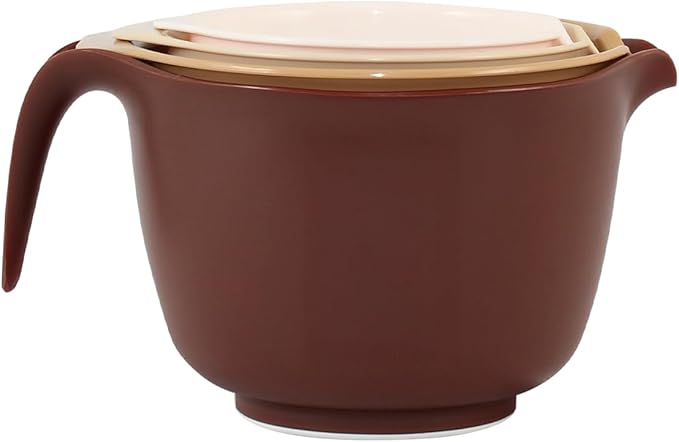 Glad Mixing Bowls with Pour Spout, Set of 4 - Nesting Plastic Bowls (1.2qt, 1.9qt, 2.8qt, and 3qt with Handle) - Non Slip Base, Dishwasher Safe Kitchen Cooking and Baking Supplies, Beige