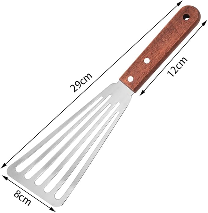 Stainless Steel Fish Spatula with Wooden Handle, Metal Spatula Flipping Foods, Slotted Fish Flipper, Brown 1 Pack