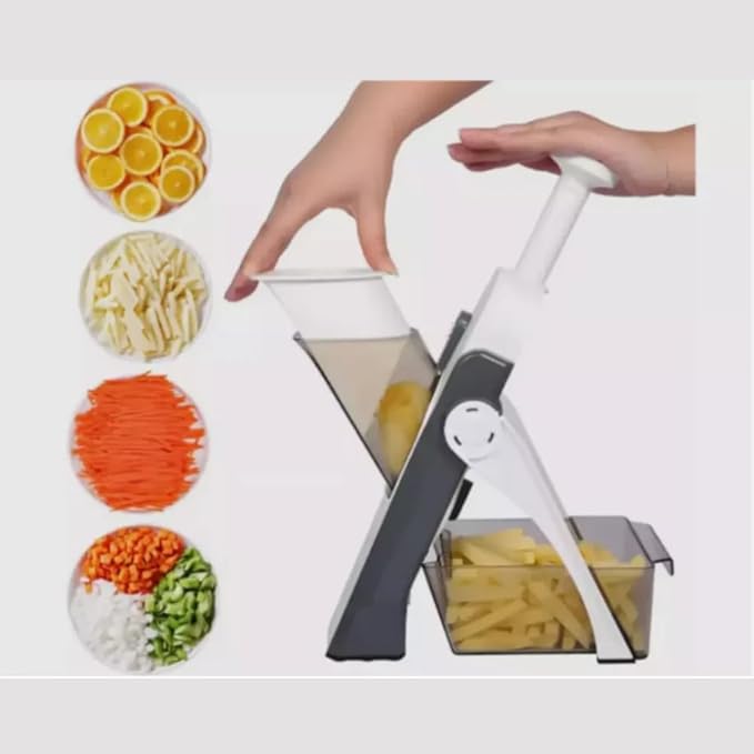Safe Mandoline Slicer 5 in 1 Vegetable Chopper Food Cutter | Manual Adjustable Food Slicer for Potatoes, Carrots, Onions & Lemons | Multi-Functional Vegetable Grater, Dicer, Shredder & Kitchen Gadget