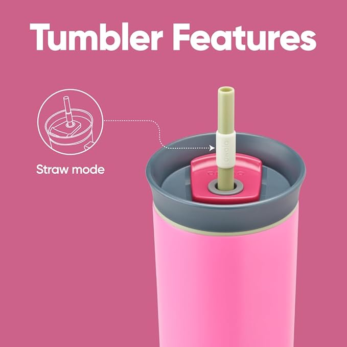 Owala Stainless Steel Triple Layer Insulated Travel Tumbler with Spill Resistant Lid and Straw, BPA Free, 24 oz, Brown/Pink (Watermelon Breeze)