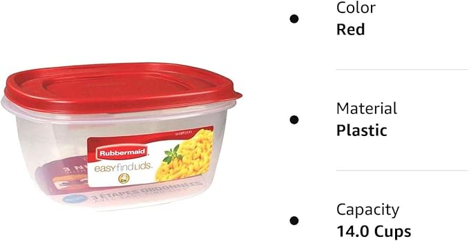 Rubbermaid Easy Find Lids Food Storage Container, 14 Cup, 4-Pack, Red