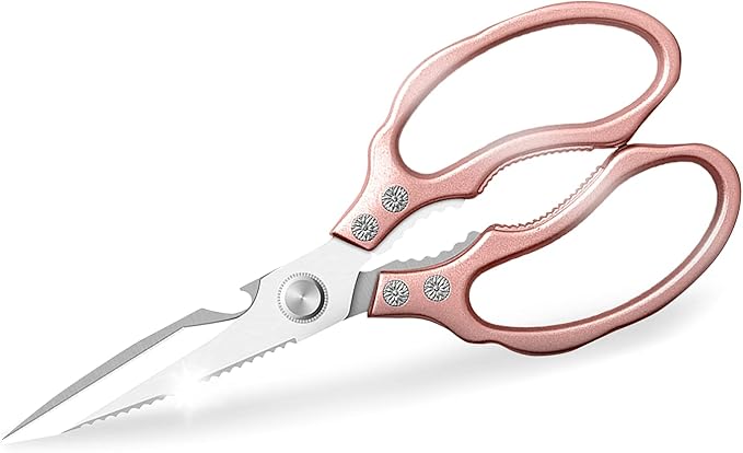 AWinjoy Kitchen Scissors, Heavy Duty Sharp Shears Dishwasher Safe, Rose Gold Cooking Accessories for Meat, Chicken, Fish, Poultry, Herb, Bread