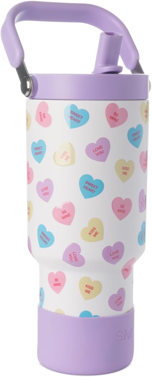 Simple Modern Valentine's Day Trek Pivot | 30oz Flip Straw Tumbler with Handle | Gifts for Her | Water Bottle & Boot | Interchangeable Straw & Chug Lids | Stainless Steel Jug | Word Hearts