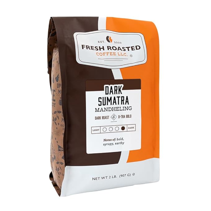 Fresh Roasted Coffee,100% Dark Sumatra Mandheling | 2 lb (32 oz) | Single Origin | Dark Roast | Kosher | Whole Bean