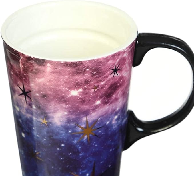 Topadorn Ceramic Travel Mug Coffee Cup 17 OZ., with Sealed Lid and Gift Box, Purple Starry Sky