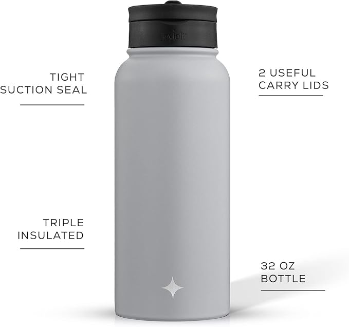 JoyJolt Triple Insulated Water Bottle with Straw Lid AND Flip Lid! 32oz Large Water Bottle, 12 Hour Hot/Cold Vacuum Insulated Stainless Steel Bottle. BPA-Free Leakproof Water Bottles - Thermos Bottle