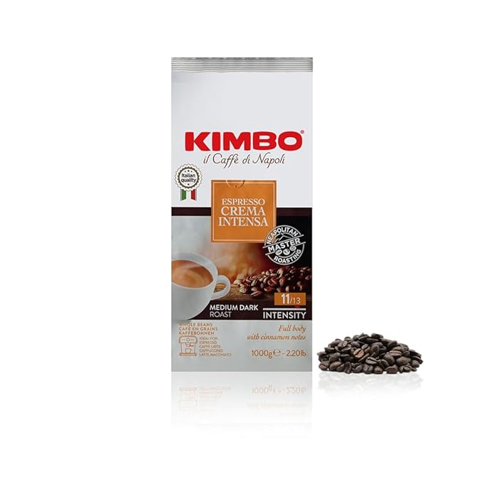 Kimbo Espresso Crema Intensa Whole Bean Coffee | Medium Dark Roast | 11/13 Intensity | Blended & Roasted in Italy | Full Body with Cinnamon Notes | 2.2 Lbs bag