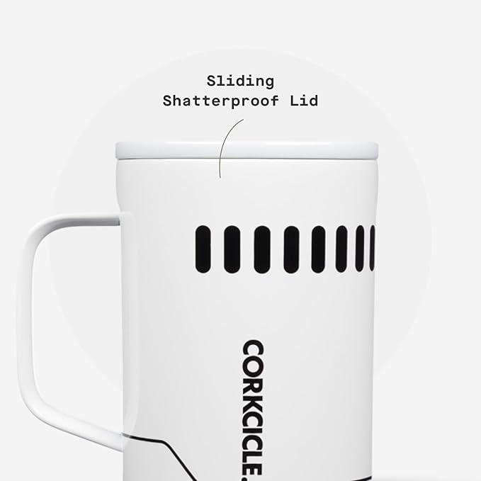 Corkcicle Classic Coffee Mug - Triple Insulated Stainless Steel for Travel - Shatter-Proof Lid - Keeps Drink Hot Over 3 Hours - Holiday Mug Gift - Great for Gifting Warmth - 16 oz - Stormtrooper
