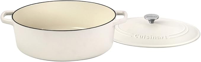 Cuisinart Chef's Classic Enameled Cast Iron Oval Covered Casserole (Matte Snow White, 7- Quart)