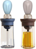 Oil Dispenser with Brush - 2 Pack Glass 2 IN 1 Olive Oil Dispensing Bottle with Basting Brush for Cooking Frying Baking Kitchen, 180ml, T-OB21 Blue+Grey