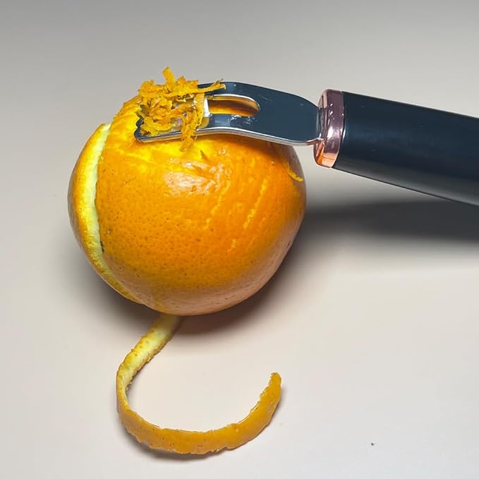 Channel Knife, 2 in 1 Lemon Peeler Zester Cocktail Garnish Citrus Zester 5 Baldes Ultra Sharp Lemon Rind Twist Peeler Stainless Steel Bar Tool Professional Grade Bar Accessory (Rose Gold)