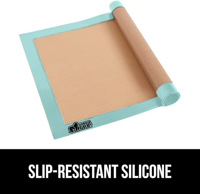 GORILLA GRIP Reusable Nonstick Silicone Baking Mat, 2-Pack, BPA-Free Oven Safe Food Liner for Toaster Ovens, Mini Cookie Sheets, Easy Clean, Holiday Baking Essentials, 11.75x8.25, Quarter Sheet, Mint