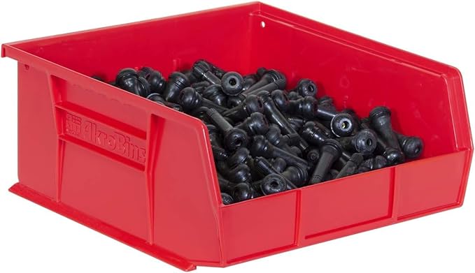 Akro-Mils 30235 AkroBins Plastic Storage Bins, Space-Saving Stackable Bins for Garage, Pantry, Craft Organization, 11" x 11" x 5", Red, 6-Pack