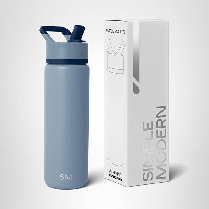 Simple Modern Water Bottle with Straw Lid | Vacuum Insulated Stainless Steel Metal | Reusable Leak Proof BPA-Free Cup for School | Summit Collection | 22oz, Blue Dune