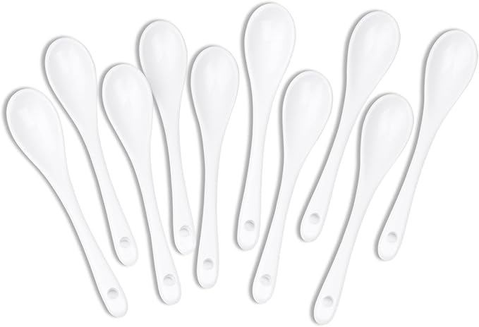 White Long Handle Porcelain Spoons Coffee, Tea, Yogurt and Ice-cream, Cutlery Fitting Ceramic Spoons 5.1 Inch Set of 10 (10, 5.1 inch)