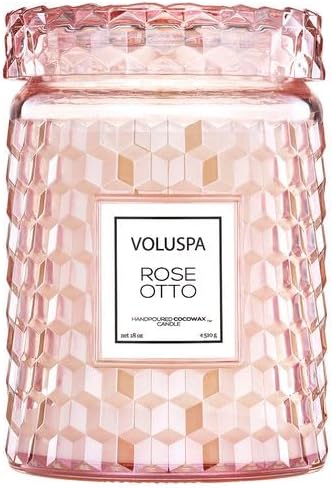 Voluspa Rose Otto, Large Candle Jar, 18 Ounce, 100 Hour Burn Time, Coconut Wax for Clean Burning, Handcrafted in The USA