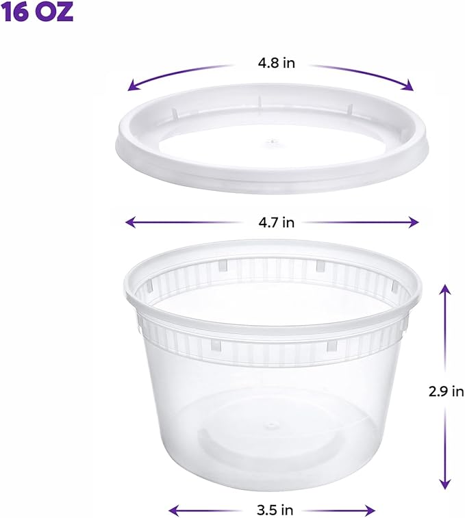 Pantry Value [16 oz. - 48 Count Plastic Food Storage Deli Containers with Lids, Disposable Containers With Lids - Perfect for Storing Soups, Sauces, and Snacks