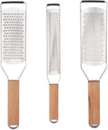 SHIKORI Professional Cheese Graters for Kitchen Stainless Steel Handheld, Metal Lemon Zester Grater With Wood Handle For Cheese, Chocolate, Spices, Kitchen Gadgets And Tools-3 Pcs