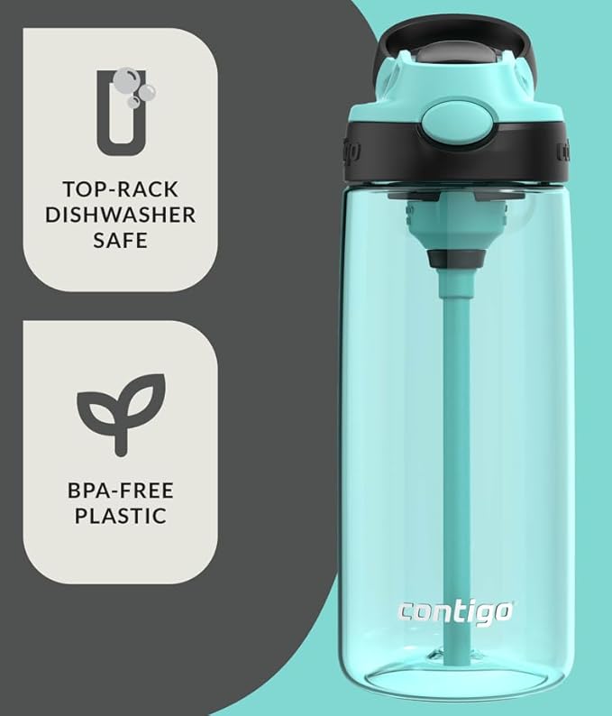 Contigo Aubrey Kids Water Bottle, 2-Pack, 20oz, Jade/Licorice & Juniper/Jade, Spill-Proof Lid, Dishwasher Safe, BPA Free