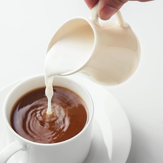 Gurygo 4 Ounce (Set/2) Ceramic Creamer Pitcher with Handle, Small Classic White Fine Porcelain Creamer Container, Small Milk Pitcher for Coffee Milk, Microwave & Freezer Safe (Beige)