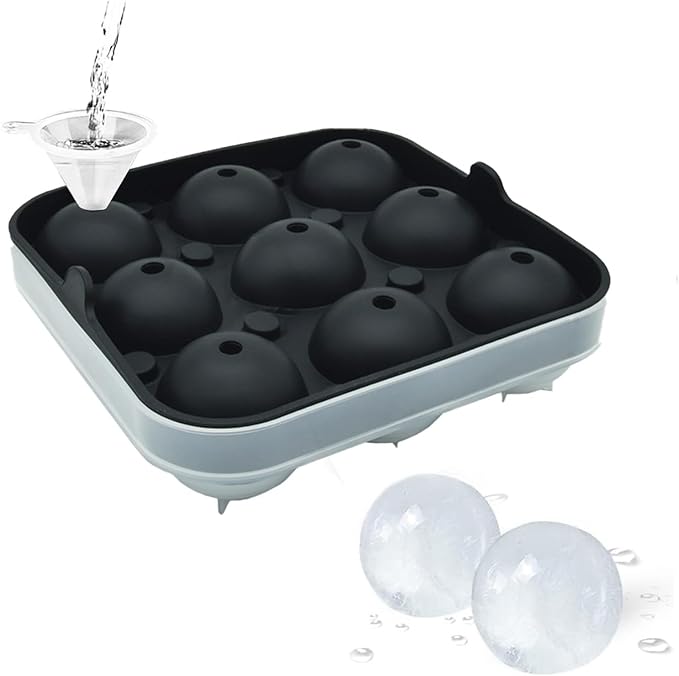 Samuelworld Large Ice Ball Maker with Lid, 9 x 2 Inch Ice Balls - Food Grade, Easy To Fill Round Silicone Ice Tray, Perfect Spheres Craft Ice Maker for Whiskey, Cocktails, Gifting - Black