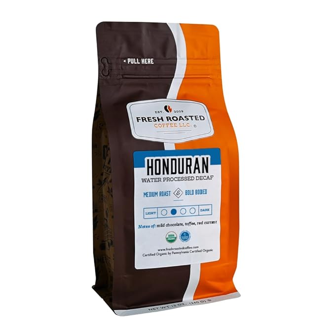 Fresh Roasted Coffee, Organic Honduran Water-Processed Decaf | USDA Organic, 100% Single Origin, Kosher | Medium Roast 12 oz Whole Bean