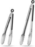 TACGEA Stainless Steel Kitchen Tongs, Silicone Non-slip Grip, Locking Grilling Food Tongs Set of 2, 9-inch & 12-inch