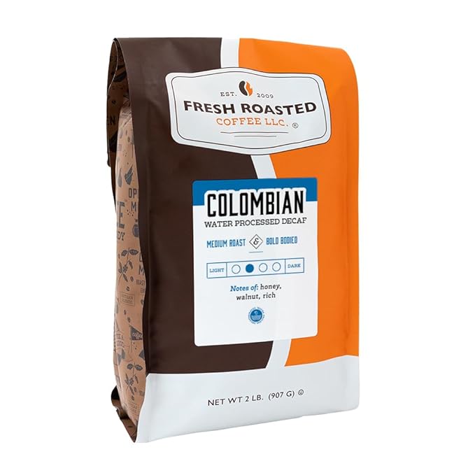 Fresh Roasted Coffee,100% Water-Process Decaf Colombian, 2 lb (32 oz), Medium Roast, Kosher, Whole Bean