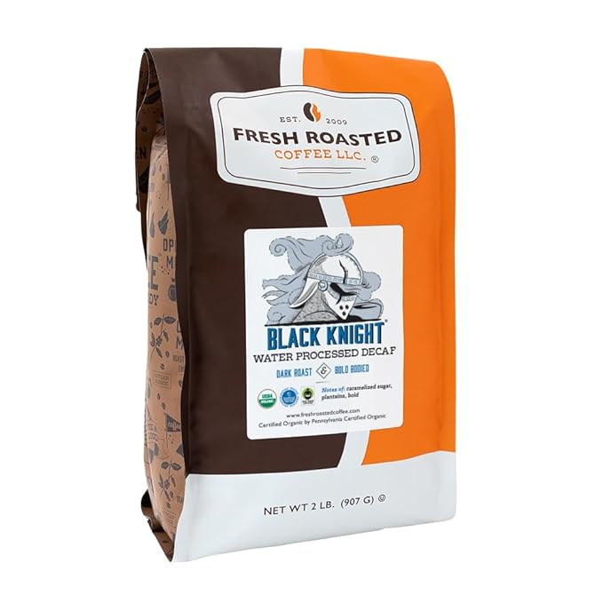 Fresh Roasted Coffee, Organic Black Knight Water-Processed Decaf | USDA Organic, Kosher | Dark Roast 2 lb (32 oz) Whole Bean