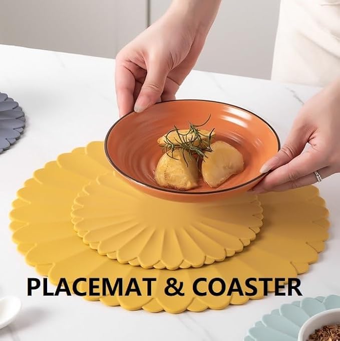 Heat-Resistant Silicone Trivet Mats, Non-Slip Hot Plate Holder for Kitchen Countertops & Dining Table, Reusable Pot Holder Pad with Secure Grip, Dishwasher Safe (Sea Sky Blue, Diameter: 30cm/11.81")