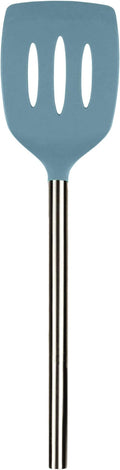 Tovolo Slotted Silicone Spatula Turner Slotted Stainless Steel Handle 10" Blue Slate Heat Resistant Non Toxic BPA Free Kitchen Utensil, Silicone Egg Pancake Flipper Metal Handle Turner for Cooking