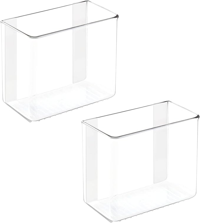 mDesign Plastic Adhesive Mount Storage Organizer Container for Kitchen or Pantry Wall Organization - Space Saving Holder for Sandwich Bags, Foil - 6" Wide - Poppon Collection - 2 Pack - Clear