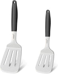 Beijiyi 2-Piece Stainless Steel Spatula Set, 13.3" & 11.3" Slotted Turner, Heavy Duty Metal Spatulas for Cast Iron Skillet and Grilling Cooking with Silicone Handle, Flipper for Steak, Burger and Eggs