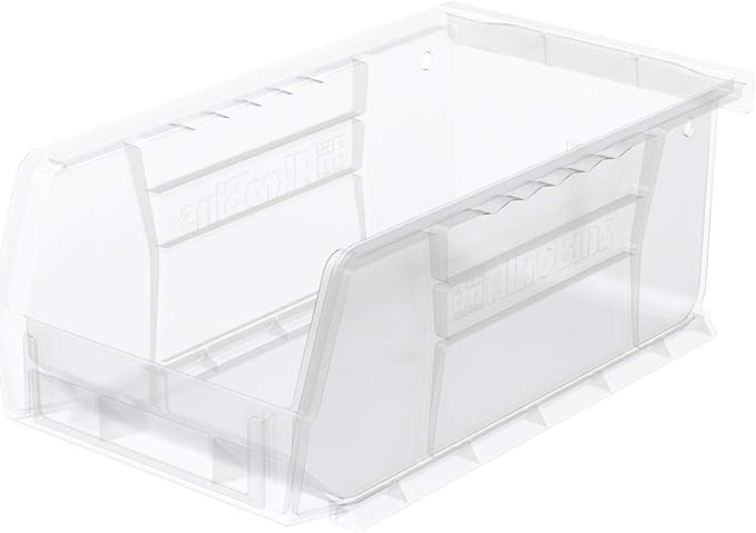 Akro-Mils 30220 AkroBins Plastic Storage Bins, Space-Saving Stackable Bins for Garage, Pantry, Craft Organization, 7-" x 4-" x 3-", Clear, 24-Pack