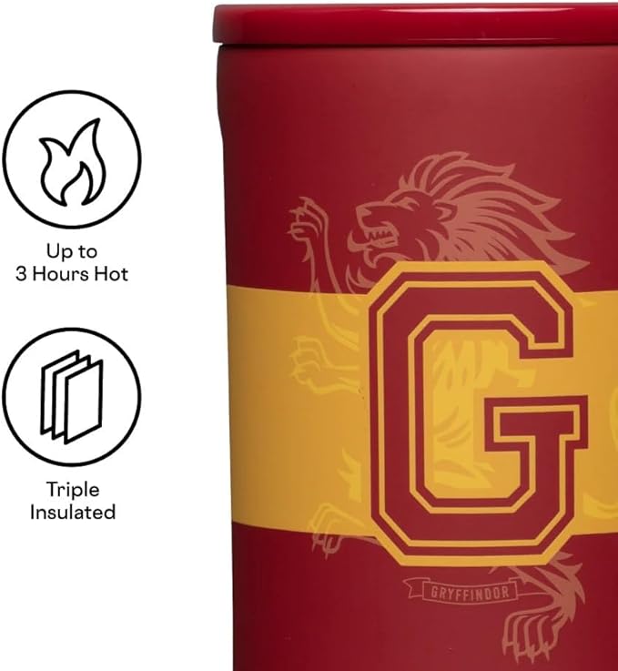 Corkcicle Harry Potter Coffee Mug - Stainless Steel Insulated Cup With Lid For Tea & Coffee - Non-Slip Silicone Base - Durable Travel Mug - Dishwasher Safe - BPA Free - Easy Grip - 16 oz - Gryffindor
