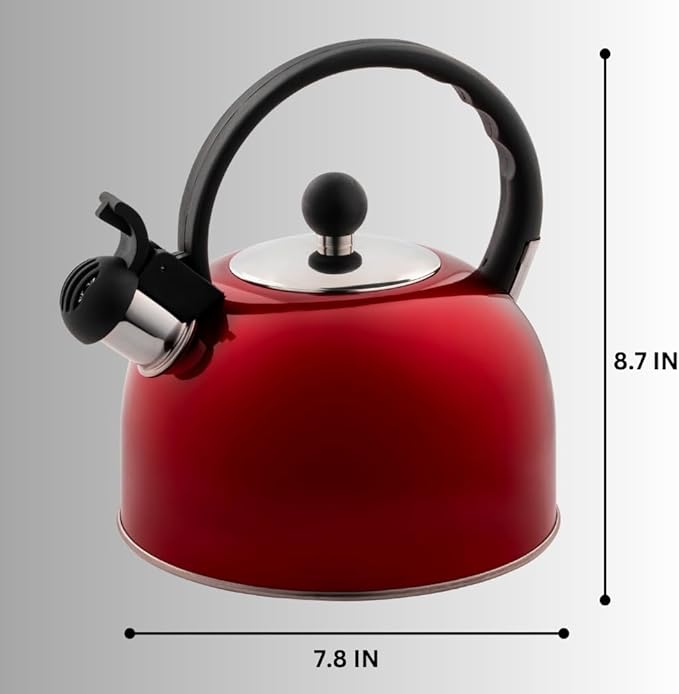 Venoly 2.5 Liter Whistling Tea Kettle - Modern Stainless Steel Whistling Tea Pot for Stovetop Hot Water Boiler with Cool Grip Ergonomic Handle (Wine Red, 2.5 Liter)