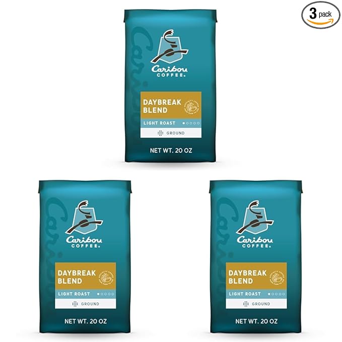 Caribou Coffee, Light Roast Ground Coffee - Daybreak Morning Blend 20 Ounce Bag - Packaging May Vary (Pack of 3)