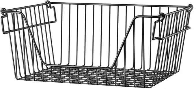 SANNO Stackable Basket Black Stackable Wire Baskets Stacking Bins for Vegetable Storage Pantry, Fridge, and Bathroom Organization,6 pack