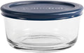 Anchor Hocking 2 Cup Glass Storage Containers with Lids, Set of 4 Glass Food Storage Containers with Navy SnugFit Lids