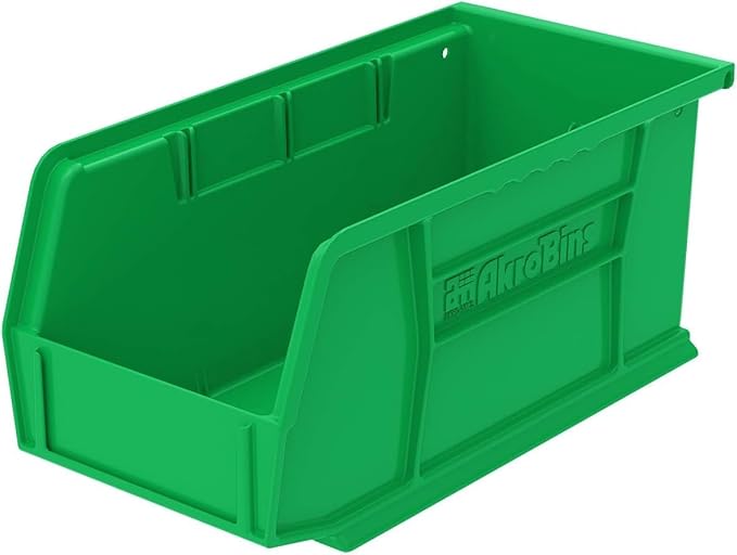Akro-Mils 30230 AkroBins Plastic Storage Bins, Space-Saving Stackable Bins for Garage, Pantry, Craft Organization, 11-Inch x 5-Inch x 5-Inch, Green, 12-Pack