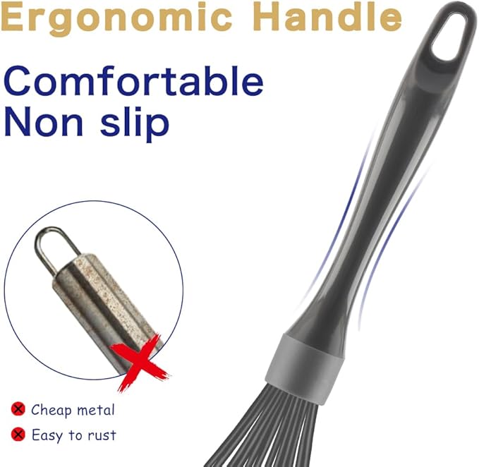 Dishwasher Safe Whisk, Professional Whisks For Cooking Non-Scratch, Stainless Steel & Silicone Wisk, Plastic Rubber Whisk Tool For Nonstick Cookware Pans, Heat Resistant Whisk 12-Inch, Grey