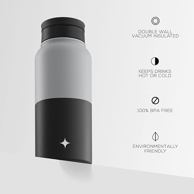 JoyJolt Triple Insulated Water Bottle with Straw Lid AND Flip Lid! 32oz Large Water Bottle, 12 Hour Hot/Cold Vacuum Insulated Stainless Steel Bottle. BPA-Free Leakproof Water Bottles - Thermos Bottle