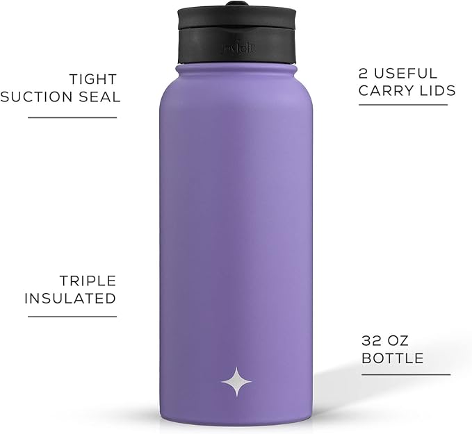 JoyJolt Triple Insulated Water Bottle with Straw Lid AND Flip Lid! 32oz Large Water Bottle, 12 Hour Hot/Cold Vacuum Insulated Stainless Steel Bottle. BPA-Free Leakproof Water Bottles - Thermos Bottle