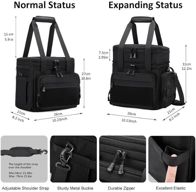 Tactical Lunch Box for Men, Insulated Lunch Bag Adult, Thermal Lunchbox Leakproof Waterproof Cooler Bag, Large Lunch Pail for Work Office Camping Travel (Black-Molle)
