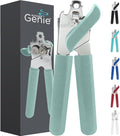 Kitchen Genie Heavy Duty Stainless Steel Manual Can Opener, Strong Blade for Smooth Edge Cuts, Open Cans Easily, Slip-Resistant Ergonomic Handle, Easy Turn Knob, Bottle Openers Included, Mint