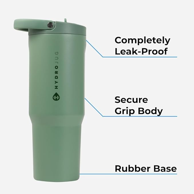 HydroJug Sport - Stainless Steel Tumbler with Straw, Vacuum Insulated, 32oz Leakproof Water Bottle, Ergonomic Design, Reusable, Dishwasher Safe, Rubber Base, Durable for Gym or Outdoors, Camo