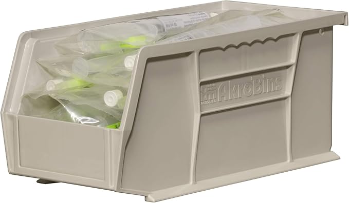 Akro-Mils 30230 AkroBins Plastic Storage Bins, Space-Saving Stackable Bins for Garage, Pantry, Craft Organization, 11-Inch x 5-Inch x 5-Inch, Stone, 12-Pack