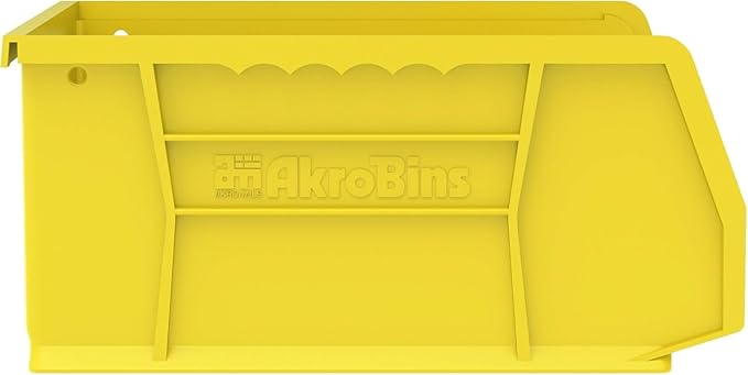 Akro-Mils 30235 AkroBins Plastic Storage Bins, Space-Saving Stackable Bins for Garage, Pantry, Craft Organization, 11" x 11" x 5", Yellow, 6-Pack